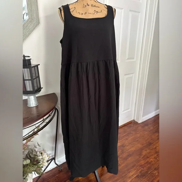 Madewell Black Sleeveless Square Neck Midi Sundress - Picture 3 of 10